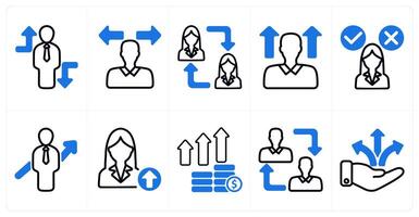 A set of 10 business icons as crisis overcome, confusion, employee change in blue color vector
