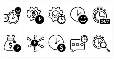 A set of 10 business icons as quick solution, investment time plan, productivity in black color vector