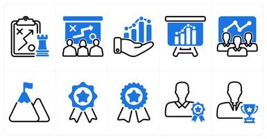 A set of 10 business icons as tactics, presenting tactics, business growth in blue color vector