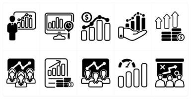 A set of 10 business icons as graphical presentation, analysis, business growth in black color vector