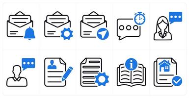 A set of 10 business icons as mail notification, message setting, sending mail in blue color vector