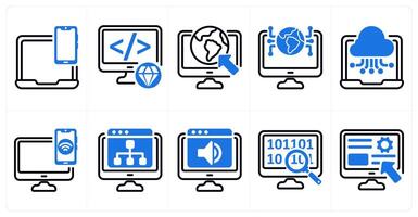 A set of 10 seo icons as responsive design, clean code, internet browsing in blue color vector