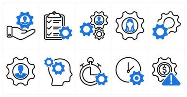 A set of 10 business icons as human resource managament, service list, business support in blue color vector