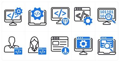 A set of 10 seo icons as software development, website development, clean code in blue color vector
