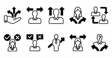 A set of 10 business icons as business direction, confusion, career vision, employee change in black color vector