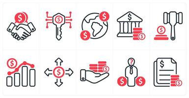 A set of 10 business and seo icons as business deal, business key, income in red color vector