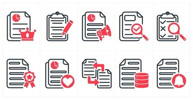 A set of 10 seo icons as high quality content, content editing, advertising report in red color vector