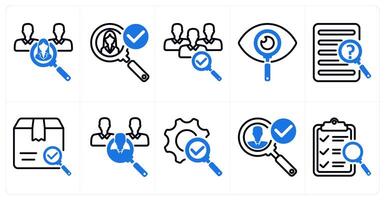 A set of 10 business icons as recruitment, find candidate, exploration in blue color vector