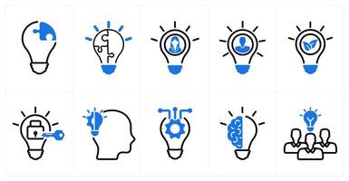 A set of 10 business icons as creative solution, innovation, enterpreneur in blue color vector
