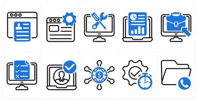 A set of 10 business icons as job apply, web service, online report in blue color vector