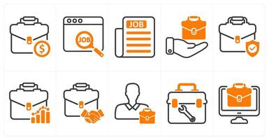 A set of 10 business icons as work, job, job newspaper in orange color vector