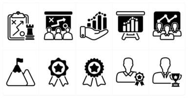 A set of 10 business icons as tactics, presenting tactics, business growth in black color vector