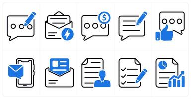 A set of 10 business and seo icons as blog, fast message, discuss budget in blue color vector