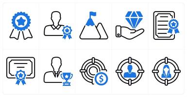 A set of 10 business icons as badge, premium member, mission in blue color vector