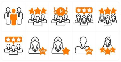 A set of 10 business icons as business group, expert team, time management in orange color vector