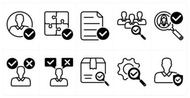 A set of 10 business icons as account approved, solution plan, verified file in black color vector