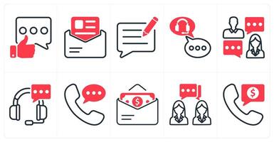 A set of 10 business icons as positive feedback, job letter, write feedback in red color vector