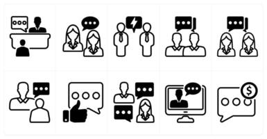 A set of 10 business icons as interview, business talk, negotiation in black color vector