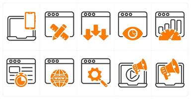 A set of 10 business and seo icons as responsive design, web design, landing page vector