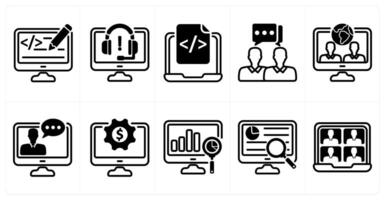 A set of 10 business icons as web designing, online support, web development in black color vector