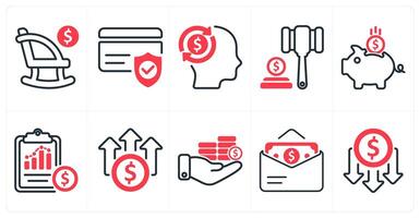 A set of 10 business icons as retirement, credit card security, business mind in red color vector