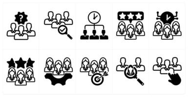 A set of 10 business icons as problem solving team, recruitment, time sharing in black color vector
