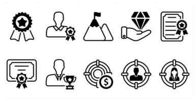 A set of 10 business icons as badge, premium member, mission in black color vector