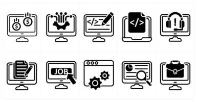 A set of 10 business icons as online earning, computer technology, web designing in black color vector