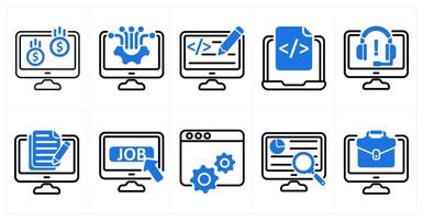 A set of 10 business icons as online earning, computer technology, web designing in blue color vector