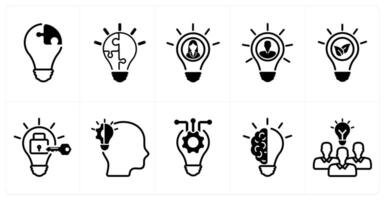 A set of 10 business icons as creative solution, innovation, enterpreneur in black color vector