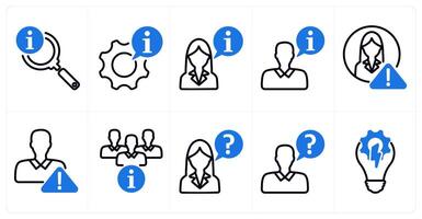 A set of 10 business icons as search info, info setting, business instruction in blue color vector