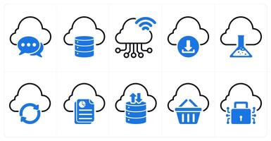 A set of 10 seo icons as cloud communication, storage, cloud connection in blue color vector