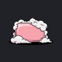 Pink soap bar with glossy finish, surrounded by foamy white bubbles on a dark background vector