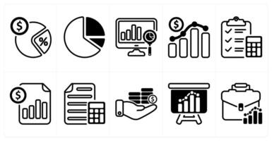 A set of 10 business icons as tax rate, pie chart, analysis in black color vector