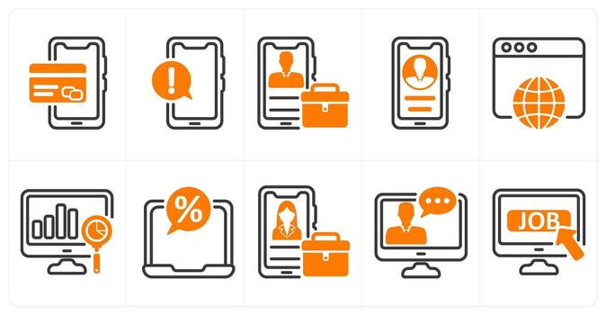 un conjunto de 10 negocio íconos como pago método, información aplicación, móvil negocio aplicación en naranja color vector