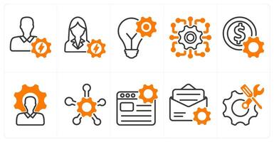 A set of 10 business and seo icons as efficient person, efficient person, idea development vector