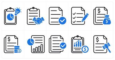 A set of 10 business icons as creative report, agreement, verified file in blue color vector