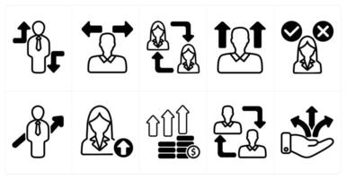 A set of 10 business icons as crisis overcome, confusion, employee change in black color vector
