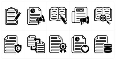 A set of 10 seo icons as content editing, advertising report, article writing in black color vector