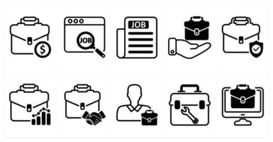 A set of 10 business icons as work, job, job newspaper in black color vector