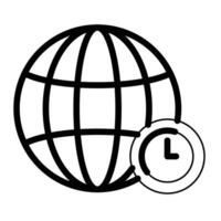 A globe and clock icon on a white background vector