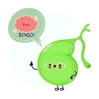 Gallbladder with speech bubble and brain character. hand drawn cartoon kawaii character illustration. Isolated white background. Gallbladder poster and brain vector