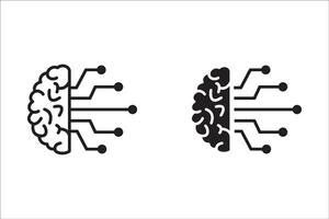 Set of artificial intelligence line icons. Technology, ai, digital, brain, chip etc. vector