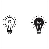 Black bulb with checkmark like quick tip icons . flat stroke linear simple trend modern efficiency logotype design. Bulb icon for expert, genius, idea, positive, simplicity. illustration eps vector