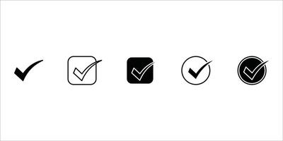 Chek, ok, yes icon approved illustration. Check mark line and flat icons set, editable stroke isolated on white, linear outline illustration, symbol logo design style vector