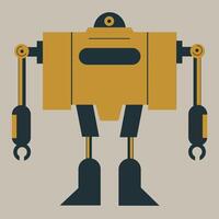 Geometric illustration of a robot featuring a rectangular yellow body with black accents. vector
