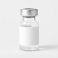 Small Medical Vial Mockup with Blank Label for Vaccine or Medication Branding on Clean Isolated White Background for Laboratory Products photo