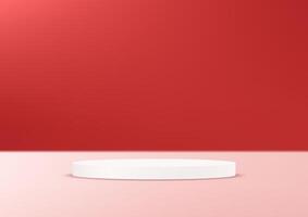 Red and pink background 3d with white podium. 3D abstract studio room with pedestal podium. Space for selling products on the website. illustration. vector
