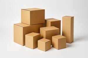 Cardboard Boxes on White Background for Packing and Delivery Management Concepts and Order Shipment photo