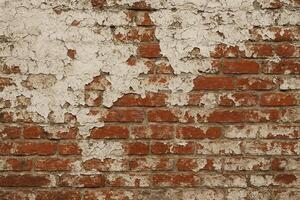Grungy Urban Texture of Peeling Paint on Old Brick Wall Background Reflecting Decay and Vintage Charm photo